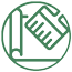 Symbol für Fassadenarbeiten – Farbrolle auf Wandfläche im Kreis dargestellt